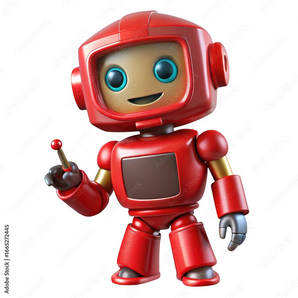 Fototapete 3d adorable red robot character with friendly expression holding a small object transparent backgrou