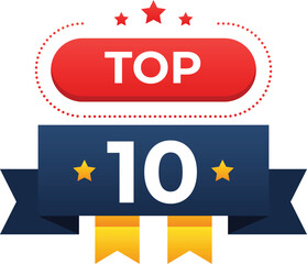 Top 10 banner with stars and ribbons for ranking and achievement vector
