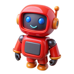 3d cute red robot character with blue eyes and antenna transparent background