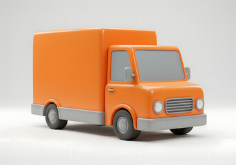 Orange 3d render delivery truck with grey accents on white background image