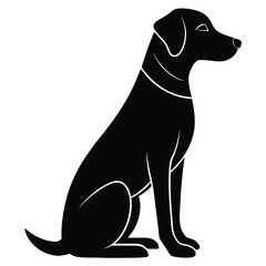 Black dog sitting profile with white outline vector