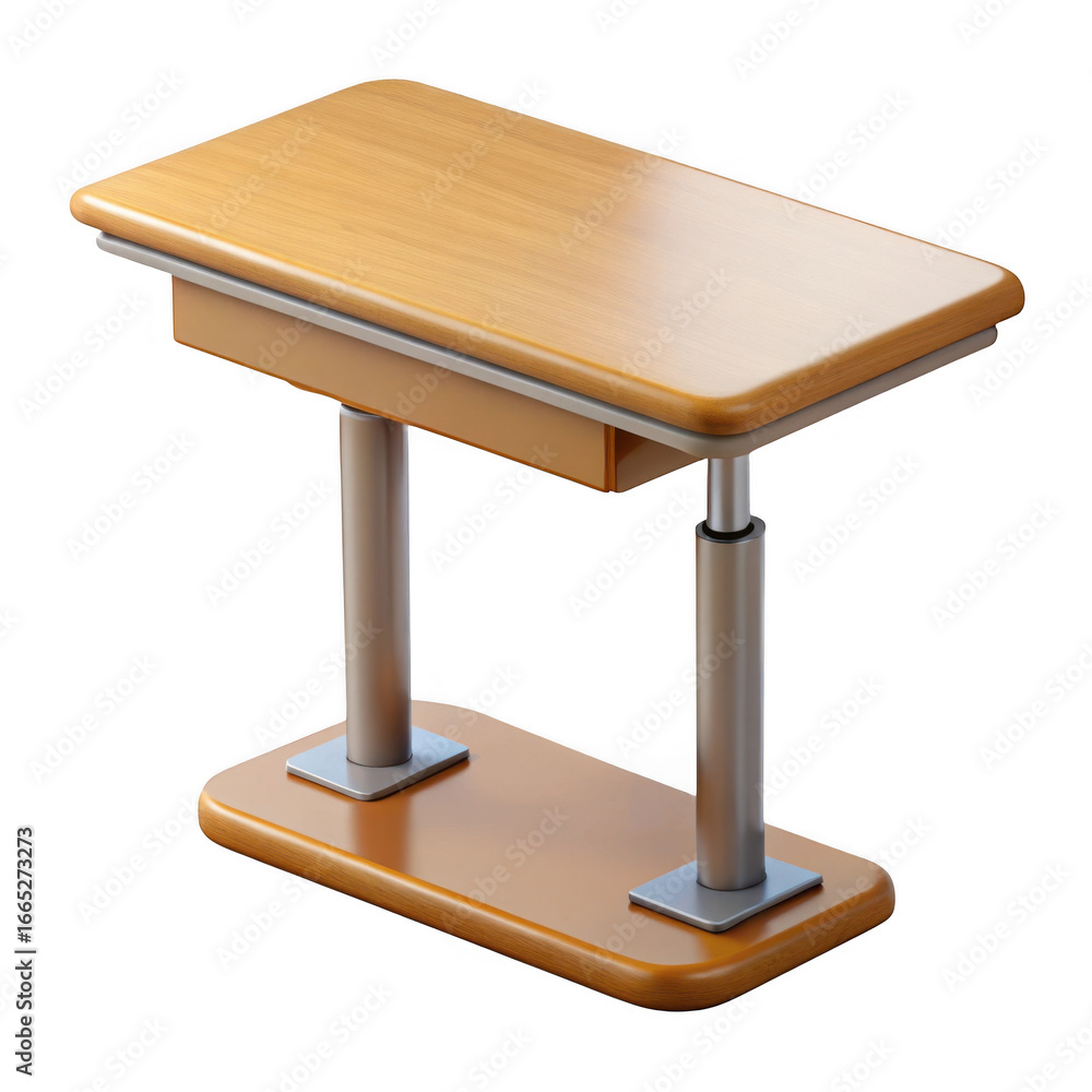 Poster 3d adjustable height wooden side table isolated on transparent background