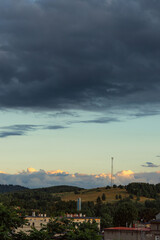 GSM tower and sunset in Kamienna Góra, panoramic view of the city. © stockcrafter
