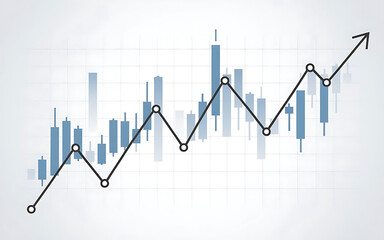 image is a digital illustration of a financial chart, featuring vertical bar graphs and zigzagging line graphs, showcasing a modern, minimalistic aesthetic.