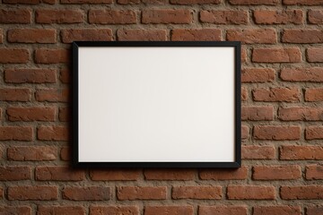 Framed poster mockup on a rustic brick wall, industrial loft style