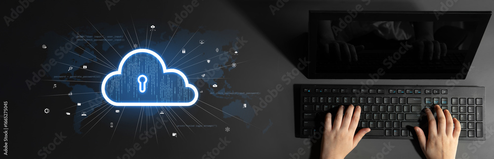 Poster cloud computing enables digital growth with secure data storage, scalable infrastructure, and strate