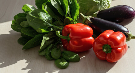 fresh vegetables on wooden table