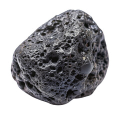 Porous Black Lava Rock on Transparent Background A Closeup Mineral Specimen Isolated