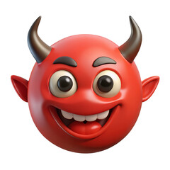 3d devil emoji with horns and mischievous grin transparent background
