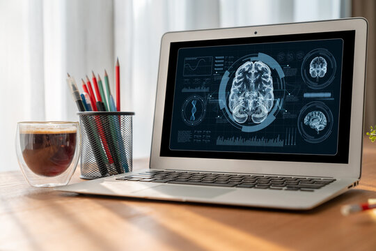 Medical science technology and futuristic healthcare virtual computer software analyze human health and diagnose disease for doctor data and medical research. brisk - Powered by Adobe