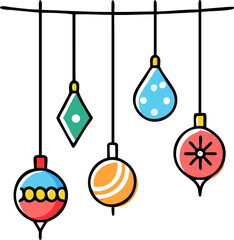 Collection of hanging christmas ornaments in various shapes isolated on white background isolated on transparent background