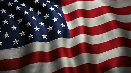 Highly Detailed American Flag with Distressed Stars Waving in a Majestic Slow Motion Loop - Powered by Adobe