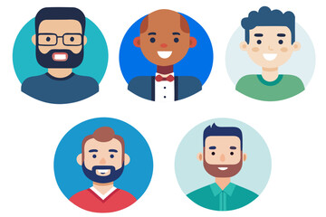 Fototapeta premium A diverse set of cartoon businesspeople and workers, including doctors and men, are presented as funny vector icons and avatars