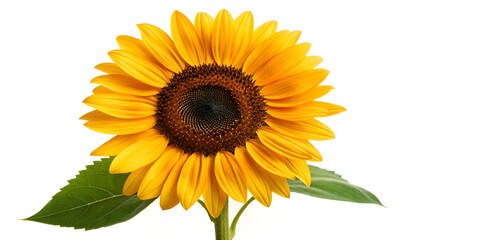 Sunflower bright yellow bloom isolated on pure white background