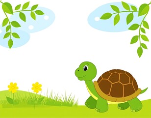 Obraz premium Cute turtle in a grassy landscape