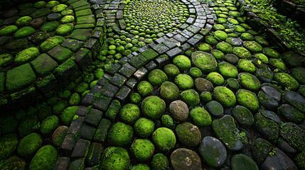 Unique cobblestone path design featuring lush greenery in a serene garden setting