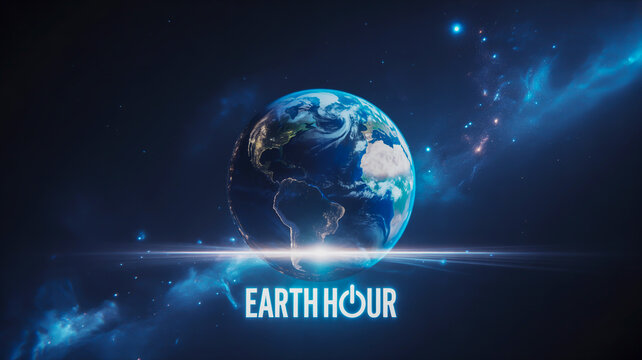 Earth hour symbolizing global unity and environmental awareness in the vastness of space