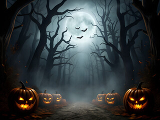 scary spooky halloween season, monster skull and crossbones halloween witch with pumpkin, halloween and October background