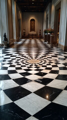 Elegant geometric floor design in a luxurious interior hallway during daylight hours