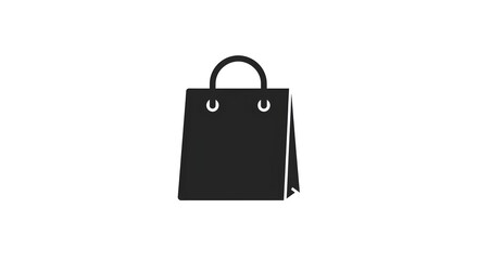 Minimalist black shopping bag icon with handles and side perspective, symbolizing retail, shopping, e-commerce, consumer goods, purchase, and store branding, perfect for online and physical store visu