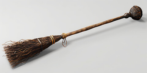 Antique Wooden Broom with Metal Ring