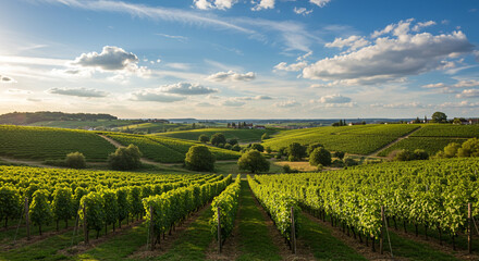 Naklejka premium Green Fields under Blue Sky