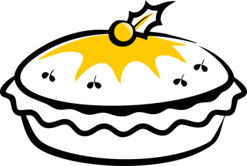 Delicious pie with festive holly decoration isolated on white background isolated on transparent background