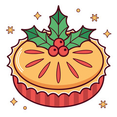 Delicious slice of pie with festive holly decoration isolated on white background isolated on transparent background