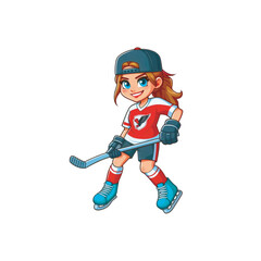 Cartoon Ice Hockey Player Vector Illustration in Color