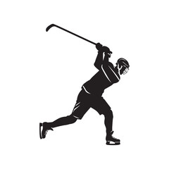 Ice Hockey Player Silhouette Shooting Puck Vector Illustration