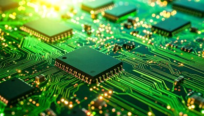 Fototapeta premium Green Circuit Board Closeup.