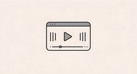Minimalist Video Player Interface Icon with Play Button and Controls on Light Background Representing Online Streaming, Media Playback, Video Content, UI Design, and Digital Entertainment Tools