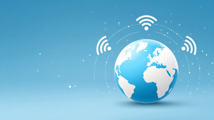 Fototapeta premium Global connectivity concept with earth and wifi symbols on blue background