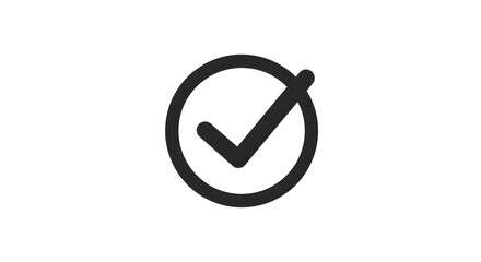 Black checkmark inside a thin black circle icon, representing confirmation, approval, success, verification, completion, correctness, validation, task done, agreement, positive feedback, acceptance, q