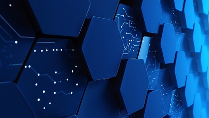 Abstract Hexagonal Grid Structure with Glowing Circuitry and Data Flow Animation
