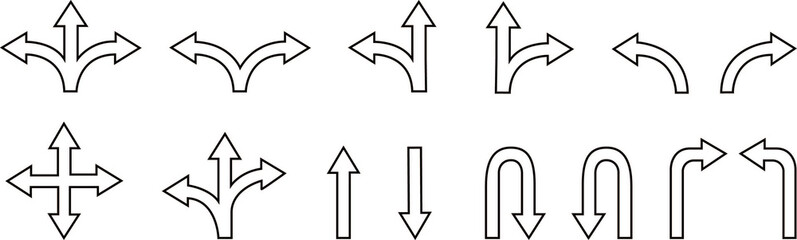 Road onway direction line art icon set ,Progress Arrow Icon,Arrow iconArrow changing direction. Icon on blue backgrouand - Flat Design with Long Shadow,paths and decisions at work