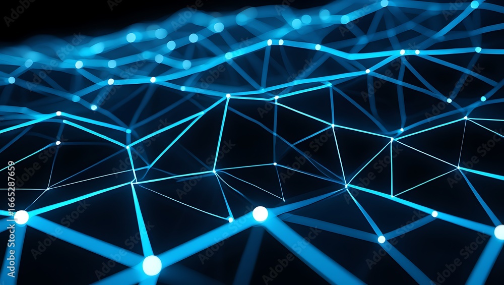 Aufkleber abstract digital network connections with glowing nodes forming a futuristic grid structure