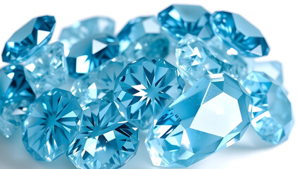 Fototapeta premium Blue topaz gemstone isolated on white background with shiny blue color 