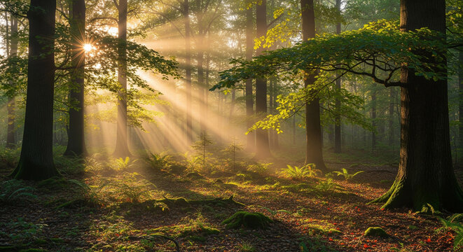 morning sunlight in the forest - Powered by Adobe