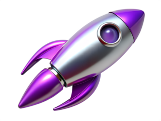 Purple and silver rocket spacecraft isolated on transparent background