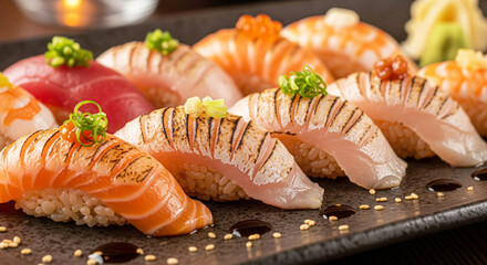 nigiri sushi with raw fish