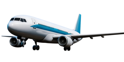 White and blue plane isolated on a transparent background