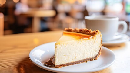 Delicious Cheesecake Slice with Coffee in Cafe Setting