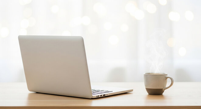 laptop and coffee cup on the desk - Powered by Adobe