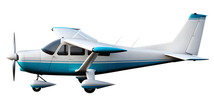 White and blue propeller aircraft isolated on a transparent background