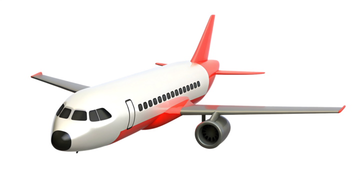 White and red passenger jet isolated on a transparent background