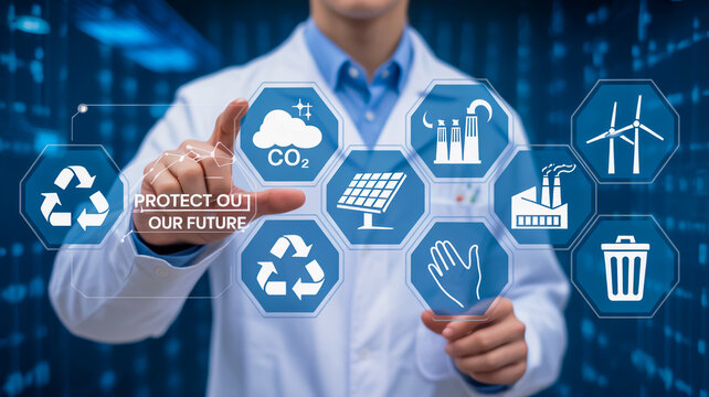 Scientist advocating for eco-friendly energy and sustainability to protect our future environment now