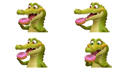 Obraz premium Cartoon crocodile eating doughnut illustration design