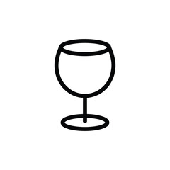  Minimalist black line icon of wine glass on white background, symbolizing celebration, hospitality, dining, and beverage service