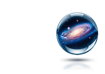 A galaxy inside a transparent sphere. Space for text.